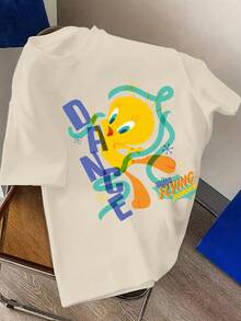 LOONEY TUNES X SHEIN Daypath Men's Cute Cartoon Character Print Short Sleeve T-Shirt - Khaki - View 1