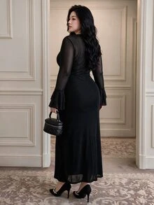 Vibekara Sexy Elegant Lace Criss-Cross Hollow Out Fitted Dress Fall - Black - View 5