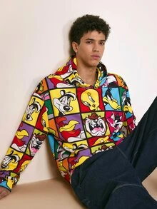 LOONEY TUNES X SHEIN Men's All-Over Print Casual Daily Hoodie - Multicolor - View 6