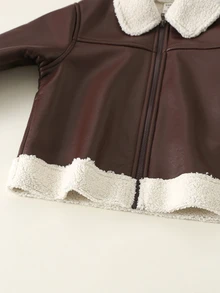 Young Boy Thermal Lined Thick Turn Collar Long Sleeve Jacket, Versatile And Comfortable - Brown - View 7