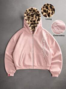 STYNVO Men's Embroidered Zip-Up Long Sleeve Hooded Sweatshirt - Pink - View 1