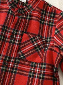 SHEIN Young Boy Young Boy Kids Autumn/Winter Thick Red Plaid Collared Long Sleeve Shirt, Suitable For Christmas And New Year - Multicolor - View 4