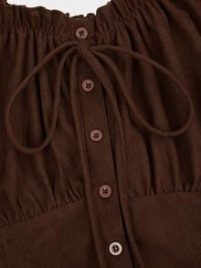 Sweetra Plus Size Women's Coffee Brown Corduroy Collar Cinched Waist Ruffle Tie Cuff Long Sleeve Blouse - Coffee Brown - View 6