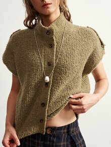 Bohemela Women's Solid Color Single-Breasted Casual Knit Cardigan - Army Green - View 2