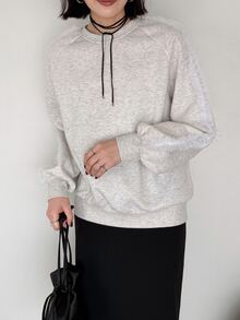 FRIFUL Women's Round Neck Raglan Long Sleeve Patchwork Ruffle Mesh Casual Sweatshirt - Grey - View 5