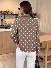 Serisse Women's Polka Dot Casual Versatile Daily Wear Long Sleeve Jacket - Brown - View 2