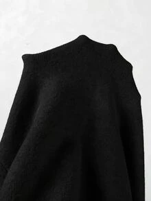 SHEIN 秋季時尚女款 V 領交叉領針織上衣，長袖羅紋下擺套頭衫 - 黑色 - 查看 8