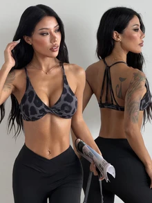 Coolane Women's Fall Sportswear Going Out Casual Gym Going Out Run Yoga Back Design Leopard Sports Chest Pad Top - Multicolor - View 1
