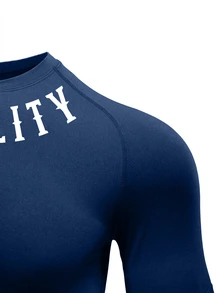 Acti Log Kaos Olahraga Kompresi Lengan Pendek Raglan Pria Warna Hitam dengan Motif Huruf untuk Musim Panas, Cocok untuk Kebugaran, Lari, Bersepeda, dan Gym. - Biru - View 3