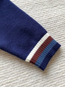 PrepCrw Sweater Kasual Lengan Panjang Berkerah V Bergaris Motif Beruang Kartun untuk Anak Laki-Laki - Royal Blue - View 4