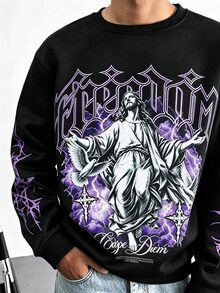Manfinity Roghcode Men's Streetwear Hot-Selling Gothic Pattern Dark Graphic Pullover Sweatshirt, Boyfriend/Husband Anniversary Gift - Black - View 2