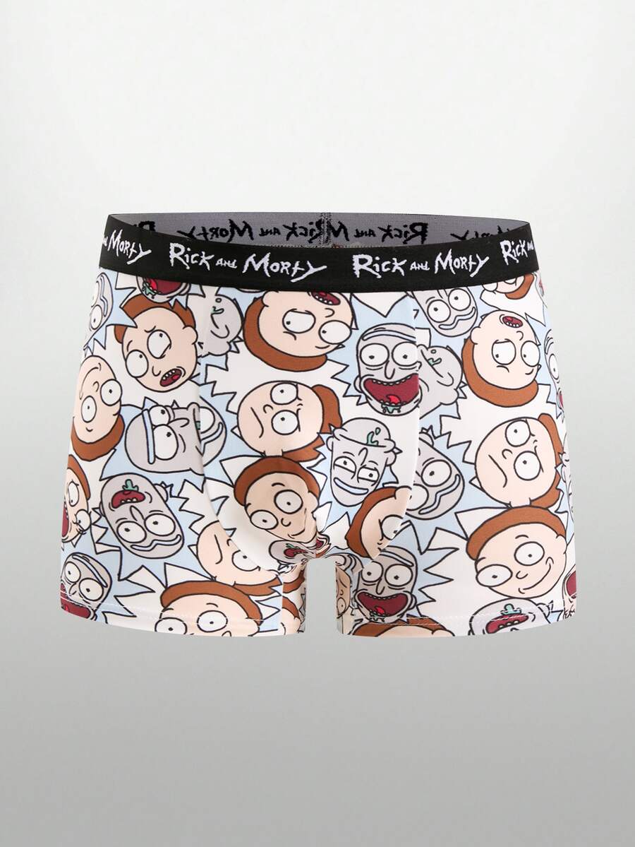 Rick and Morty X SHEIN Men's Letter & Cartoon Print Casual Daily Boxer Briefs - White - View 1