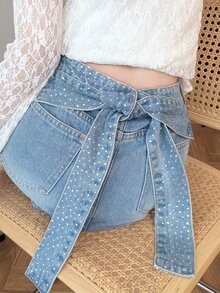 FRIFUL Women's Fashion Versatile Daily Casual Denim Mini Skirt - Blue - View 1