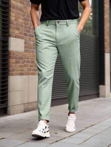 Manfinity Mode Men Space Dye Tailored Pants Formal, Ceremony - Mint Green - View 3