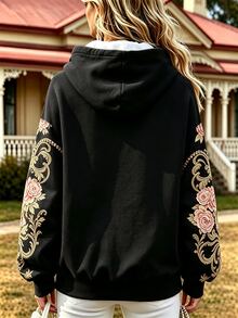 Selamara 輕奢宮廷風花卉印花連帽衛衣女款，適合日常穿著、購物與旅行 - 彩色 - 查看 2
