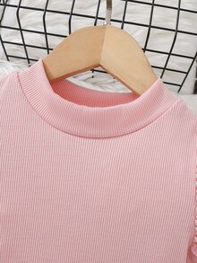 Emery Rose Kids Emery Rose Kids 女童修身復古羊腿袖小立領T恤，運動風，適合秋冬休閒日常穿著與校園穿搭，酷街頭風，萬聖節，Y2K女孩，休閒可愛，姐妹裝，母女套裝，黑色 - 藕粉色 - 查看 5