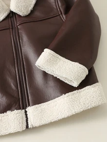 Young Boy Thermal Lined Thick Turn Collar Long Sleeve Jacket, Versatile And Comfortable - Brown - View 6