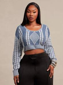 SHEIN SXY Washed Effect V-Neck Long Sleeve Cropped Slim Fit Sweater - Multicolor - View 5