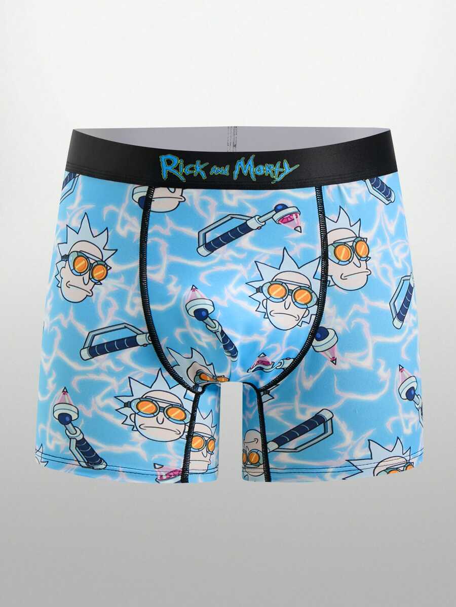 Rick and Morty X SHEIN Men's Boxer Briefs Cartoon Anime Print Underwear - Blue - View 1