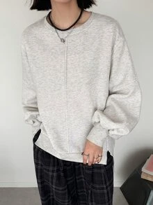 FRIFUL Sweatshirt Lengan Panjang Wanita Warna Polos Kasual Serbaguna untuk Pemakaian Sehari-hari - Putih - View 2