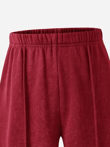 SHEIN Tween Girl Sweatshirt Set, Vintage Distressed Print 2 Pieces Set, Crew Neck Long Sleeve Pony Print Cropped Sweatshirt & Loose Long Pants Casual Outfit - Red - View 7