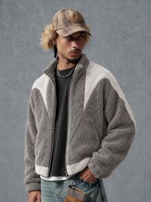 PAVTROS Jaket Fleece Lengan Panjang dengan Resleting untuk Pria dengan Warna Kontras - Hitam - View 5