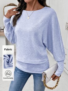 Editum 女款休閒百搭純色蝙蝠袖運動衫 米色 早午餐風格 秋季 - 淺藍色 - 查看 3