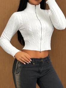 SHEIN SXY Women's Solid Color Casual Versatile Daily Wear Cardigan - White - View 3