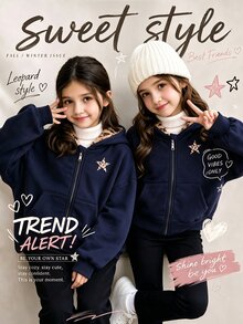 SHEIN Tween Girls Zip Up Hoodie Leopard Fleece Lined Print Jacket Sweatshirt - Blue - View 3