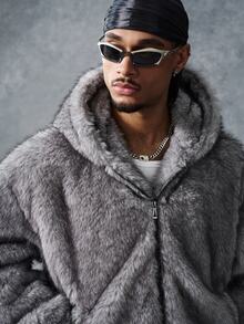 PAVTROS Men's Vintage Loose Fit Hooded Fleece Jacket, Straight Cut, Suitable For Casual Daily Wear - Grey - View 3