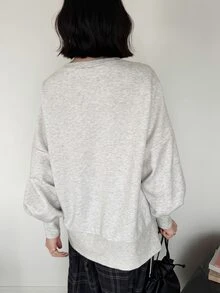 FRIFUL Sweatshirt Lengan Panjang Wanita Warna Polos Kasual Serbaguna untuk Pemakaian Sehari-hari - Putih - View 5