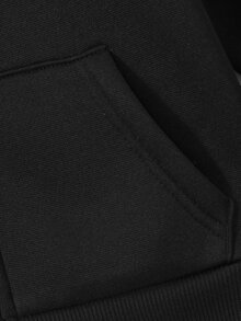SHEIN Vacaura Boys' Casual Sports Jacket, Comfortable Material, Suitable For Boys To Wear In Winter. Hooded Design With Thick Padding, Providing Extra Cold Protection - Black - View 4
