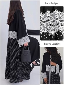 Yasmyna Autumn/Winter Elegant Elegant Fashion Versatile Lace Patchwork Polka Dot Full Skirt Long Robe - Multicolor - View 13