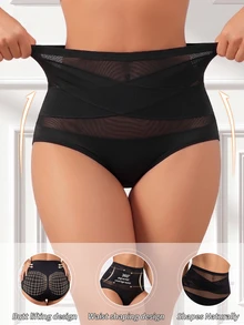 Coutiva Women's High Waist Mesh Criss-Cross Triangle Briefs, Tummy Control Butt Lifting Panties - Black - View 3