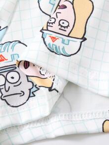 Rick and Morty X SHEIN American Cartoon Plaid Men's Underwear, Cute All-Over Print Casual Boxer Shorts - White - View 8