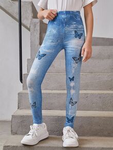 Legging Kasual Motif Denim untuk Anak Perempuan - MultiWarna - View 2