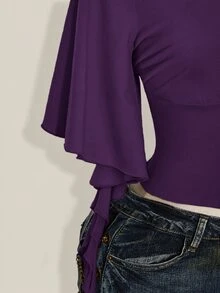 SHEIN ICON 女款夏季休閒純色收腰T恤 - 紫色 - 查看 5