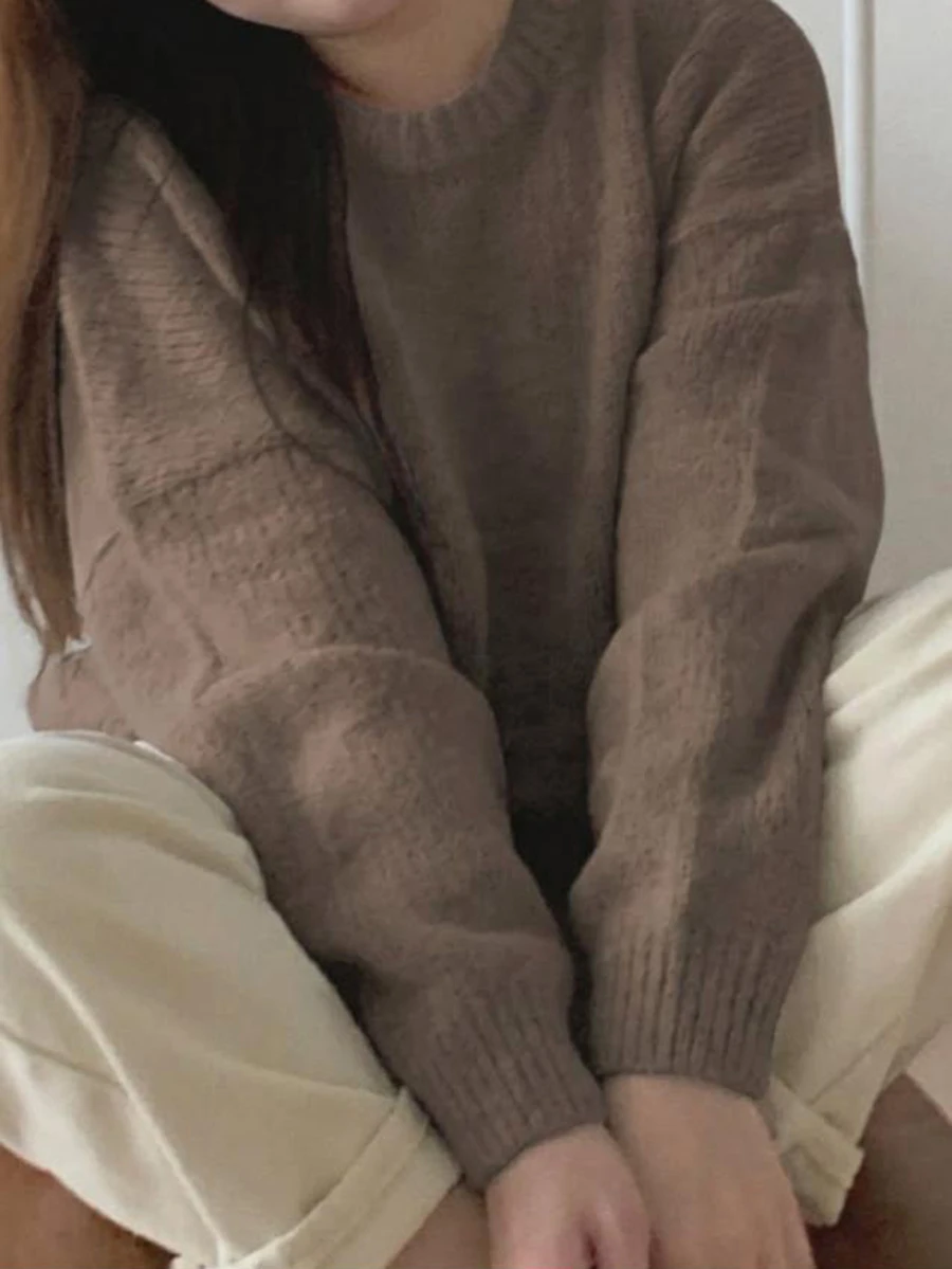 Dazy Plus Plus Size Women's Solid Color Casual Versatile Daily Wear Long Sleeve Sweater - Khaki - View 1