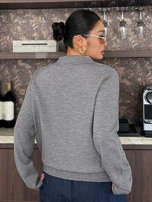Dazy Plus Lazy Chic Turn-Down Collar Autumn/Winter Elegant Inner Layer Short Polo Neck Sweater - Grey - View 2