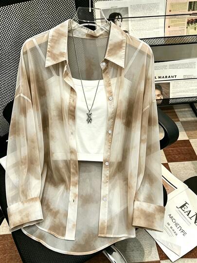 Resyla Plus Size Women's Tie-Dye Drop Shoulder Long Sleeve Single-Breasted Casual Loose Fit Shirt