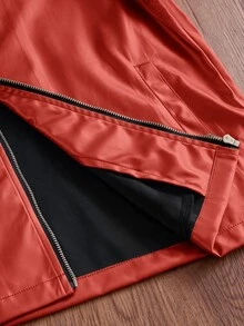 SWAVVY Men's Woven Fashion Casual Young PU Leather Fitted Long Sleeve Jacket - Red - View 4