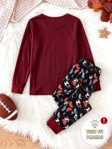 Boys' Autumn/Winter Colorful Soccer Letter Print Long Sleeve & Long Pants Snug Fit Loungewear Set - Multicolor - View 3