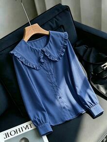 Elenzga Blue Peter Pan Collar Peter Pan Collar Women's Blouse - Blue - View 1