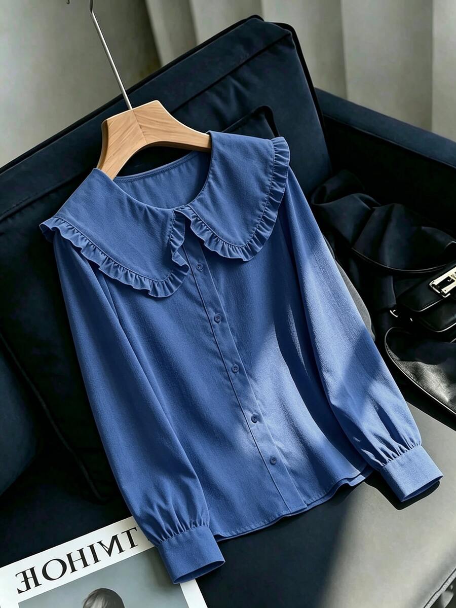 Elenzga Blue Peter Pan Collar Peter Pan Collar Women's Blouse - Blue - View 1