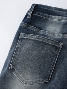 SHEIN 新款 Y2K 美式復古做舊藍色喇叭牛仔褲女款，重磅水洗藍灰色修身彈力喇叭長褲，美式風格拖地長褲，四季穿搭，百搭 - 淺灰色 - 查看 5