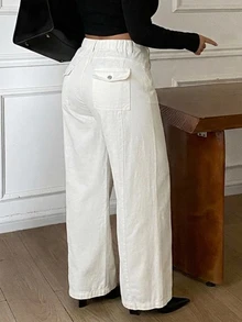 Dazy Plus White Loose Straight Leg Casual Jeans With Back Pocket Decor Design - White - View 6