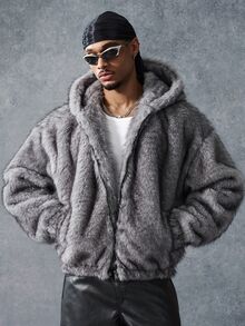 PAVTROS Men's Vintage Loose Fit Hooded Fleece Jacket, Straight Cut, Suitable For Casual Daily Wear - Grey - View 1