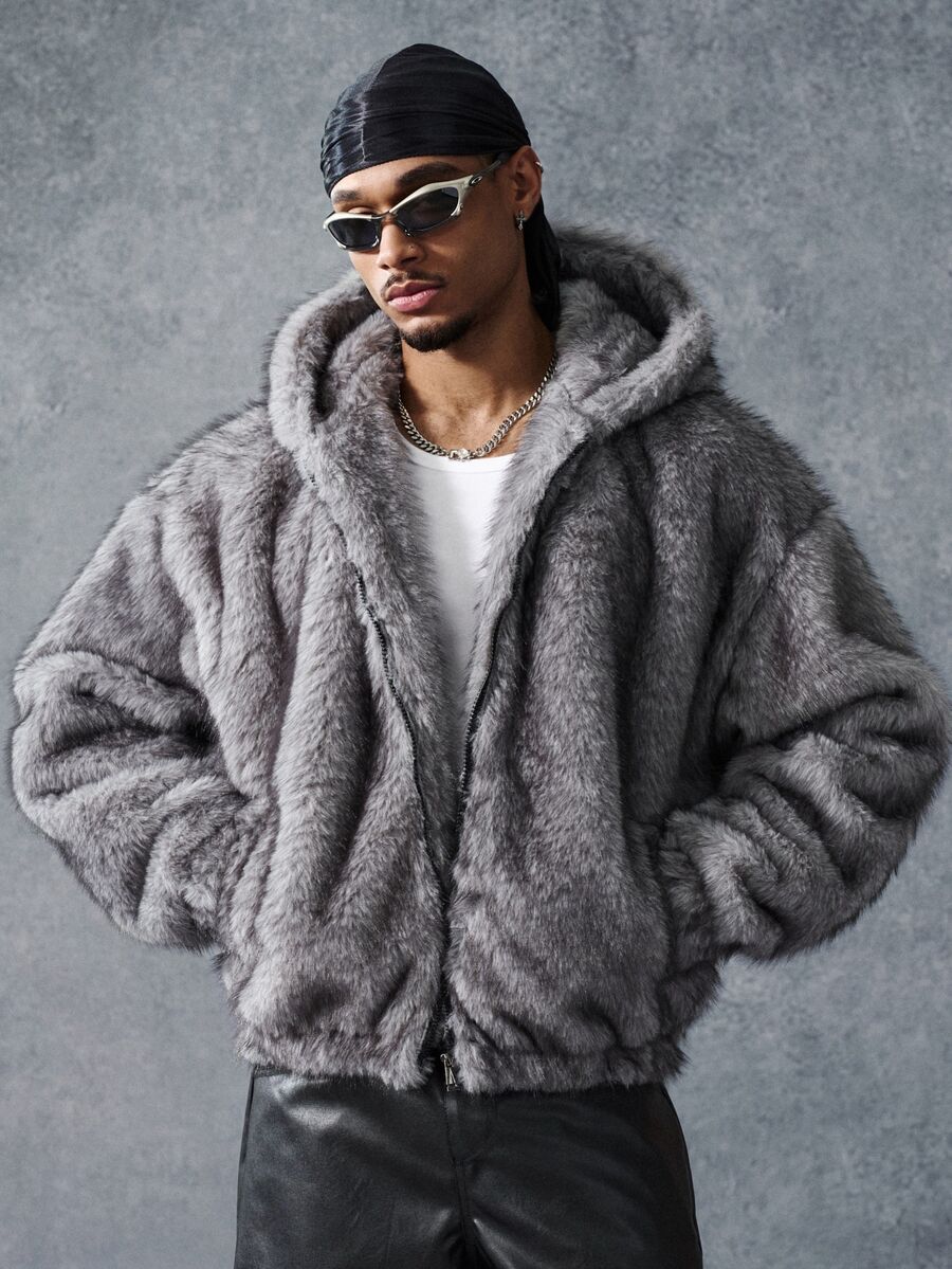 PAVTROS Men's Vintage Loose Fit Hooded Fleece Jacket, Straight Cut, Suitable For Casual Daily Wear - Grey - View 1