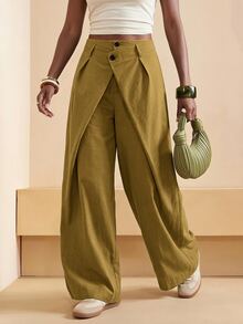 Zivah Women's Fashion Solid Color Curved Leg Pants - Mustard Yellow - View 4