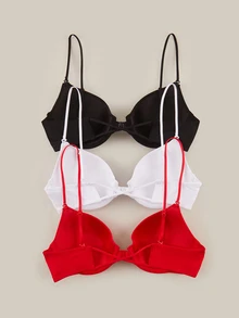 Bralution 3pcs Multi-Color Underwire Molded Cup Bra, Criss-Cross Back, High Support, Front Closure, Minimalist Daily Women's Lingerie - Multicolor - View 2